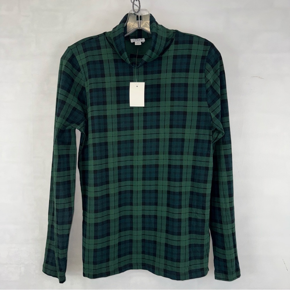 J.Crew Plaid‎ Turtleneck Top Green Blue Women’s Medium NWT